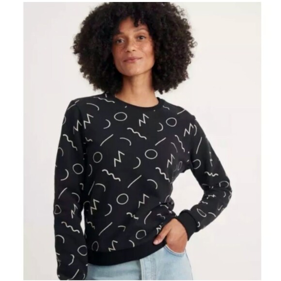 Marine Layer Anytime Black Noodle Print Sweatshirt Womens L Crewneck 90s Art Geo - Picture 3 of 10